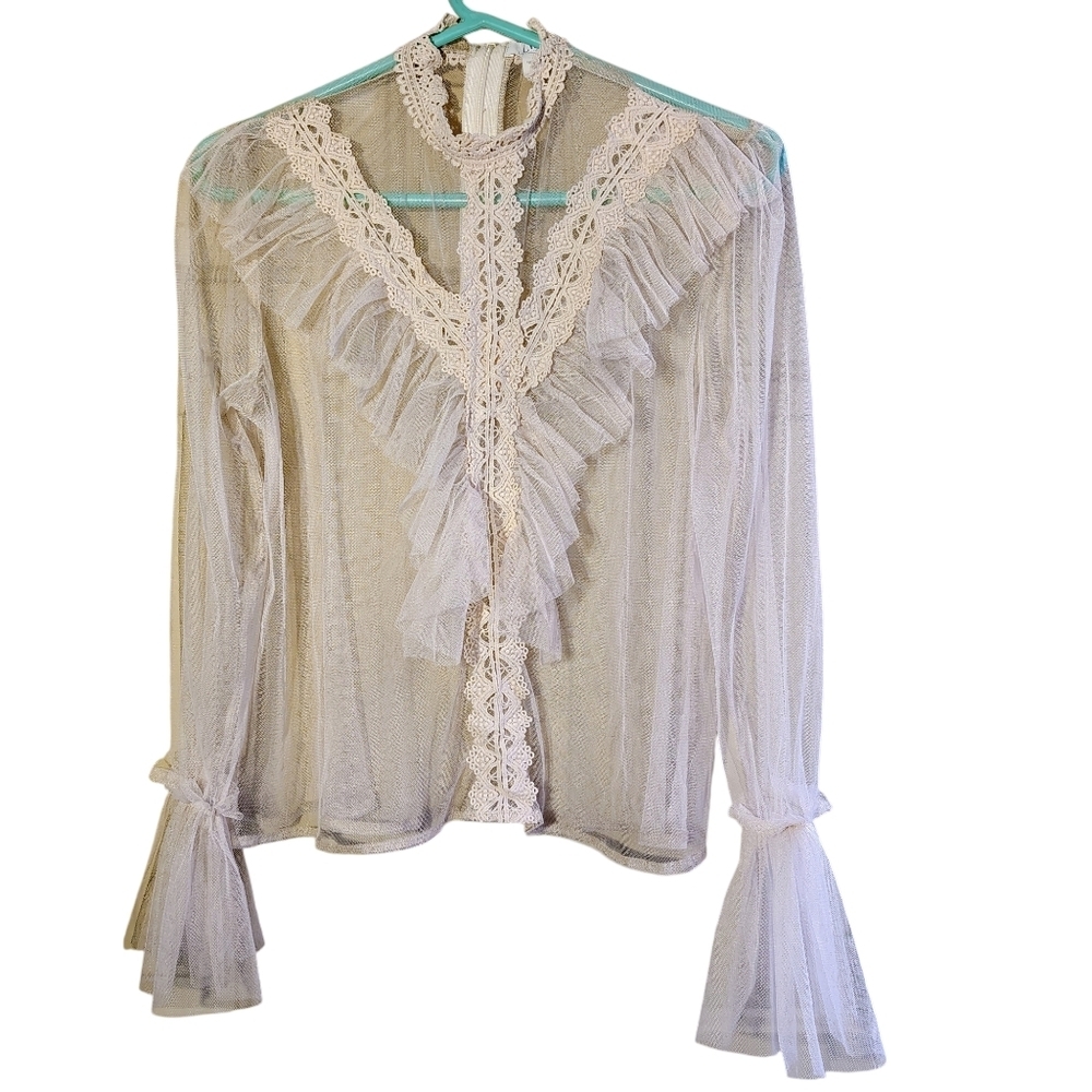 L.I.F.E. Sheer Ivory Blouse Size Small Coquette Girl Feminine Delicate Whimsical